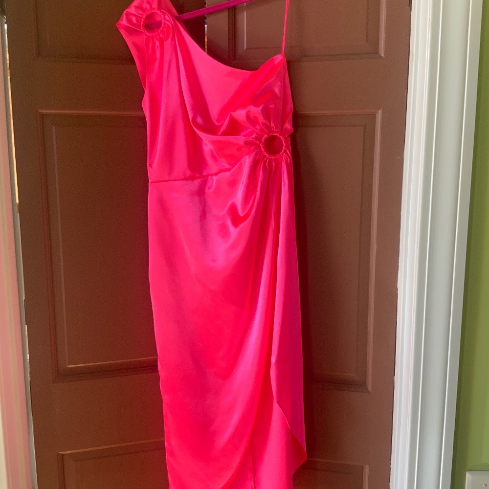 Pink dress with One shoulder and cut outs